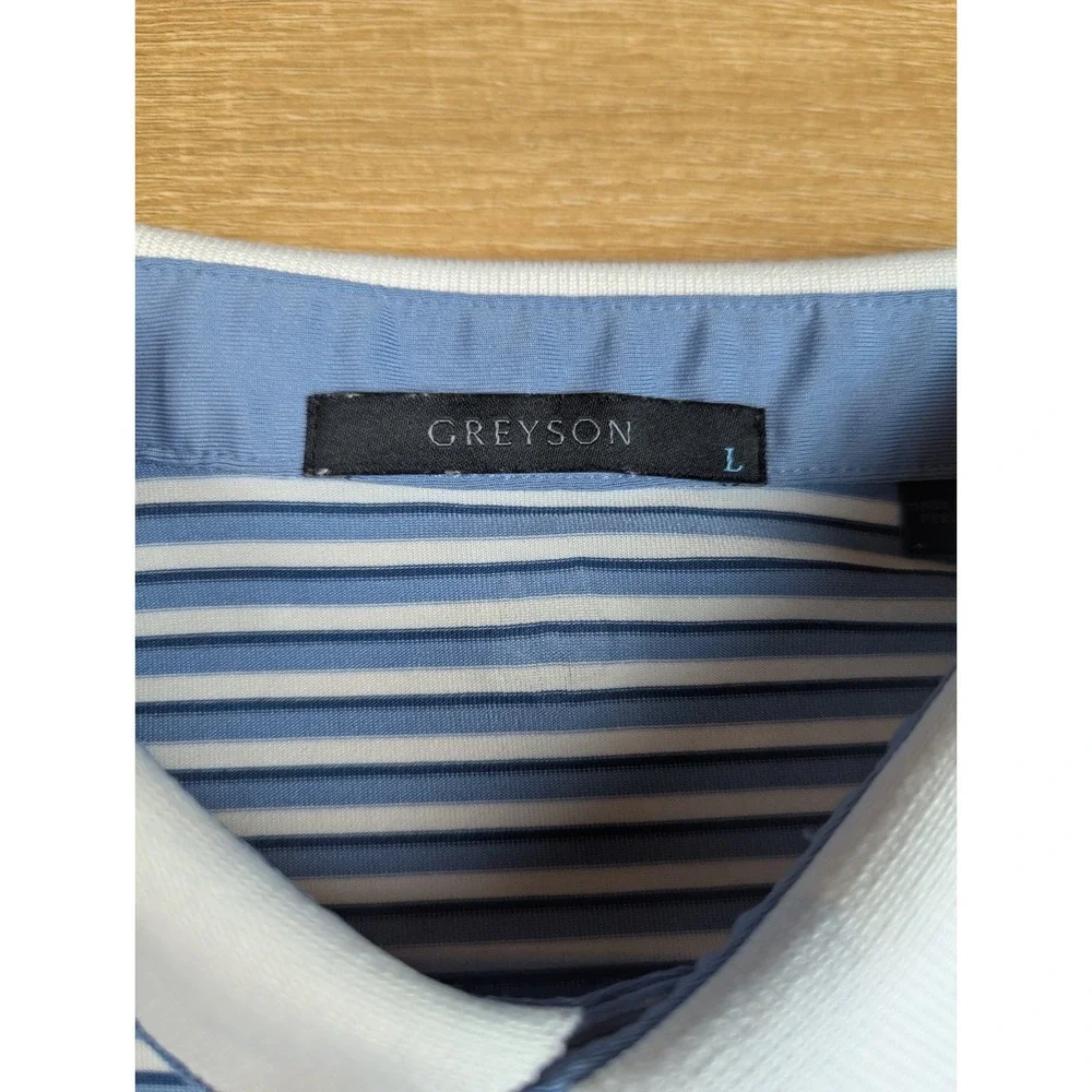 Greyson Men's Golf Performance Polo Shirt Large Blue Purple Wicking Striped